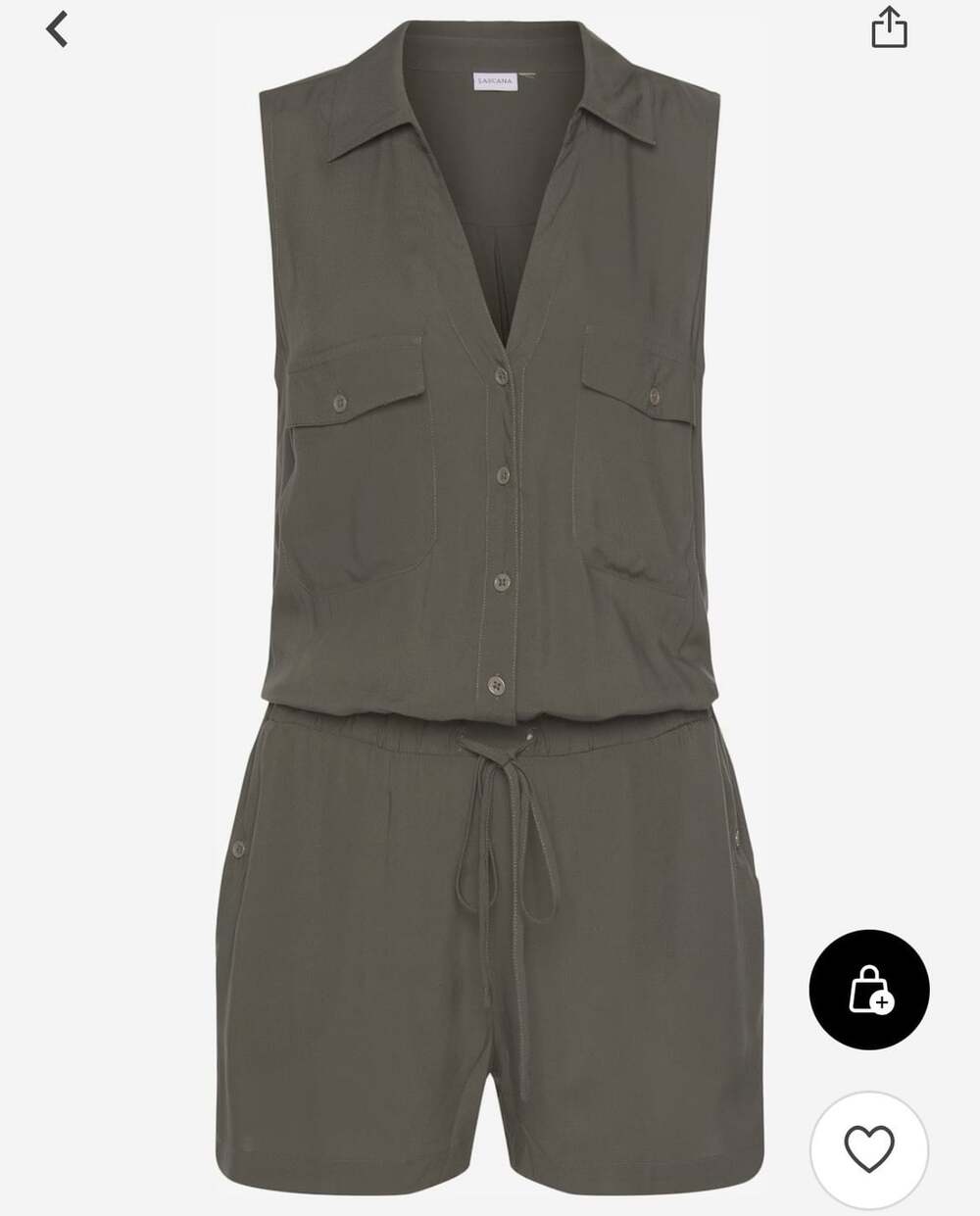 Lascana Sleeveless Drawstring Romper, Olive Green, Sz.12 - Picture 2 of 15